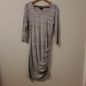 Gray fitted, shirred dress